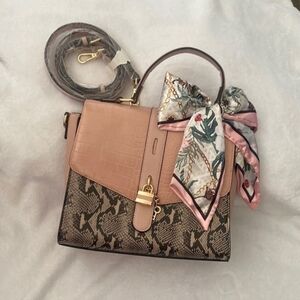 Aldo Elegant Pink and Brown Handbag with Scarf